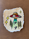 American Traditional Alien Spaceship Tattoo Flash