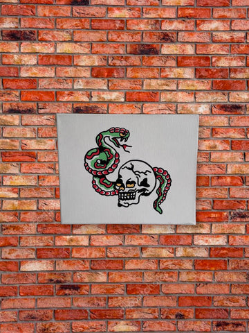 American Traditional Skull and Snake on Canvas