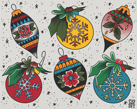 American Traditional Christmas Ornaments - Art Print